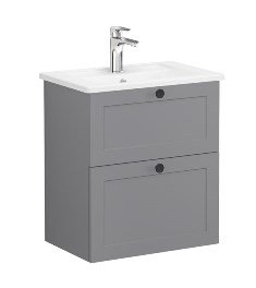 Vitra Root Classic 68661 Lavabo Dolabı, Çift Çekmeceli, 60 Cm, Dar, Mat Gri, Köşeli Lavabolu